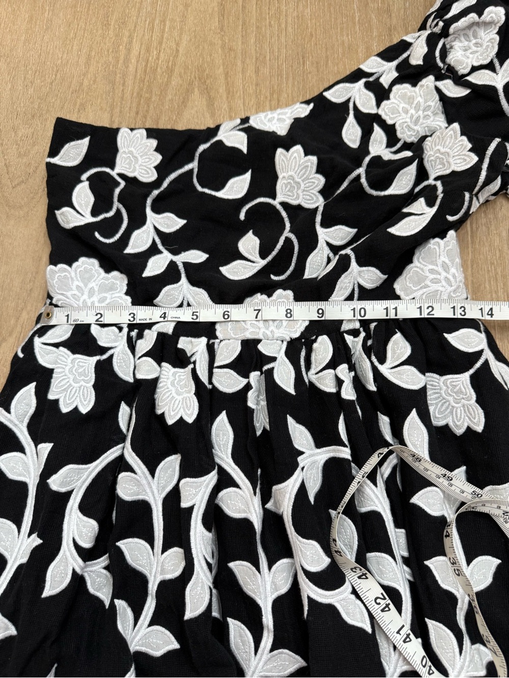 Anthropologie Maeve Embroidered One-Shoulder Midi Dress Black White 10 - Picture 10 of 14